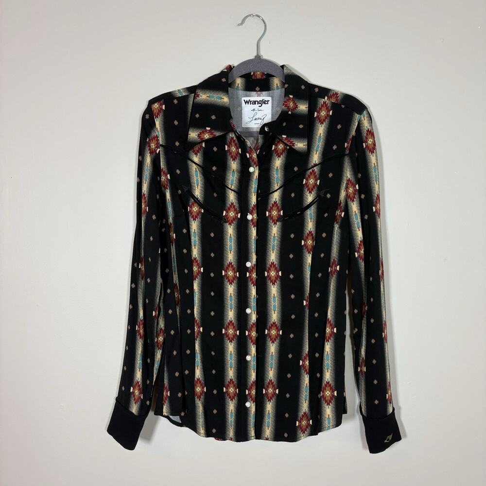 Wrangler X Lainey Wilson Checotah Western Black Snap Shirt Cowgirl Festival M/L